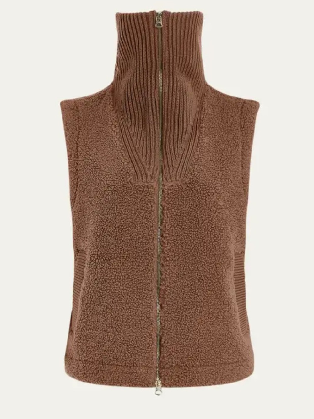 Varley Aspen Bouclé Sherpa Zip-Up Ribbed Collar Vest Gilet, Ash Taupe, Size M - Picture 4 of 10